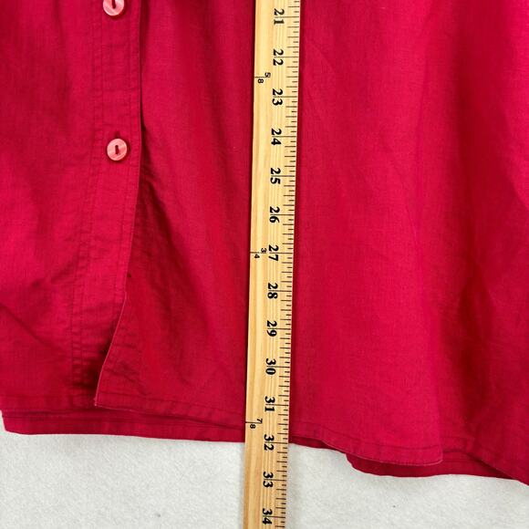 Avenue Blouse Top Women's Size 22/24 Red Linen Cotton Blend Button Up Pockets - Picture 7 of 8